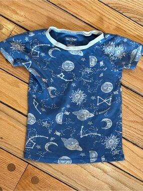 Burt's Bees Kids Blue Celestial Moon Stars Space Print Short Sleeve Tee 4T